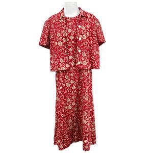Vintage 90s Talbots Petites Red Floral Linen Shirt Dress Set 14P Cottagecore